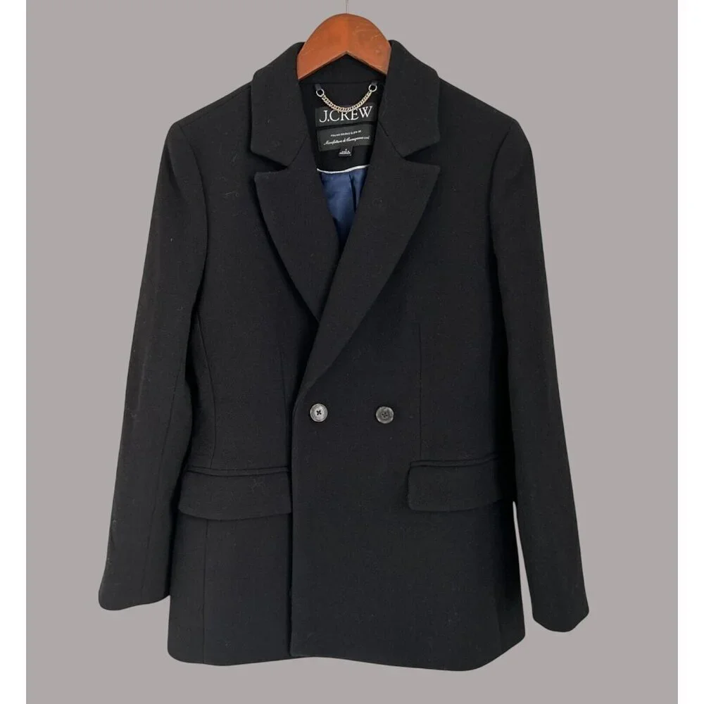 J. CREW Black Coat JACKET Italian Double Cloth Outdoor Wool Size 6 - Picture 2 of 11